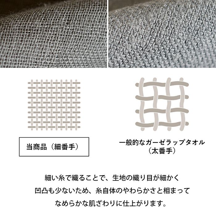 細い糸で織ることでなめらかな肌ざわりに仕上がります