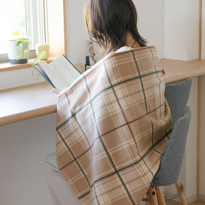 ひざ掛け 大判 フリースブランケット チェック 約70㎝×140