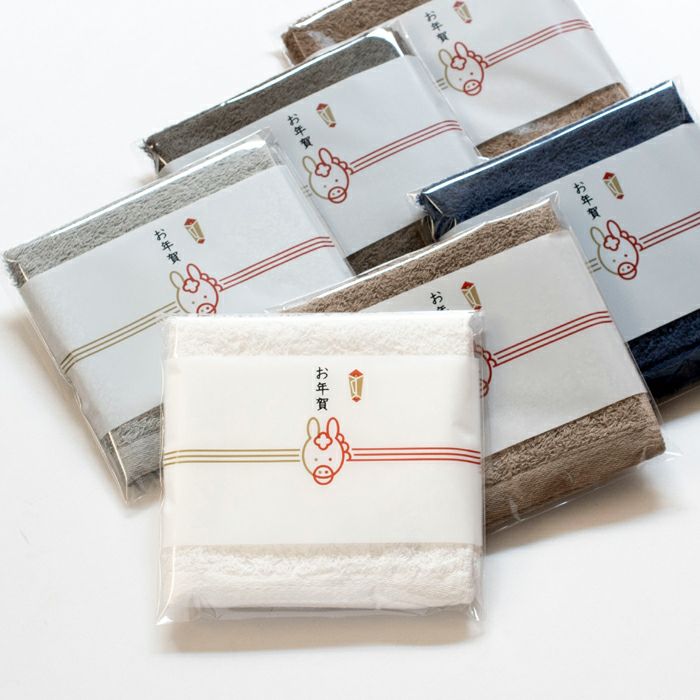 即納 お年賀タオル 干支タオル 粗品タオル 【50枚～99枚】 ミニマルタオル タオルハンカチ 袋入れ加工 今治タオル