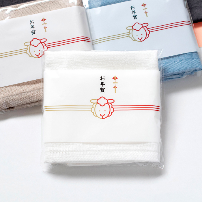 即納 お年賀タオル 干支タオル 粗品タオル 5枚セット カラーガーゼタオル ハンドタオル 袋入れ加工 泉州タオル